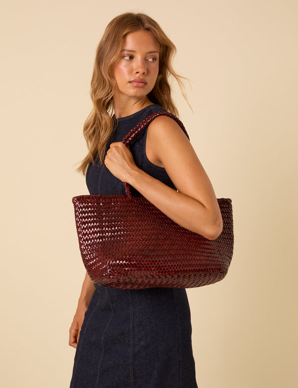 nobody’s child Ellyla Burgundy Woven Leather Tote Bag