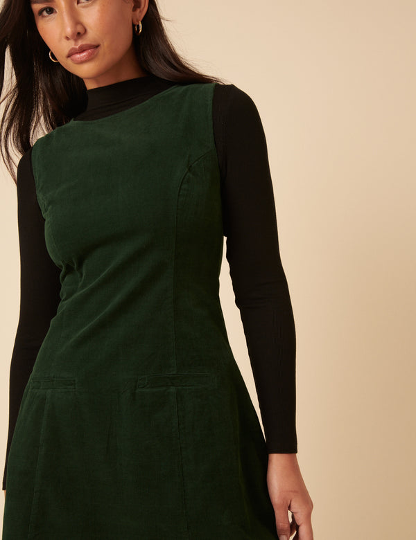 Nobody’s Child Forest Green Cord Boston Pinafore Mini Dress