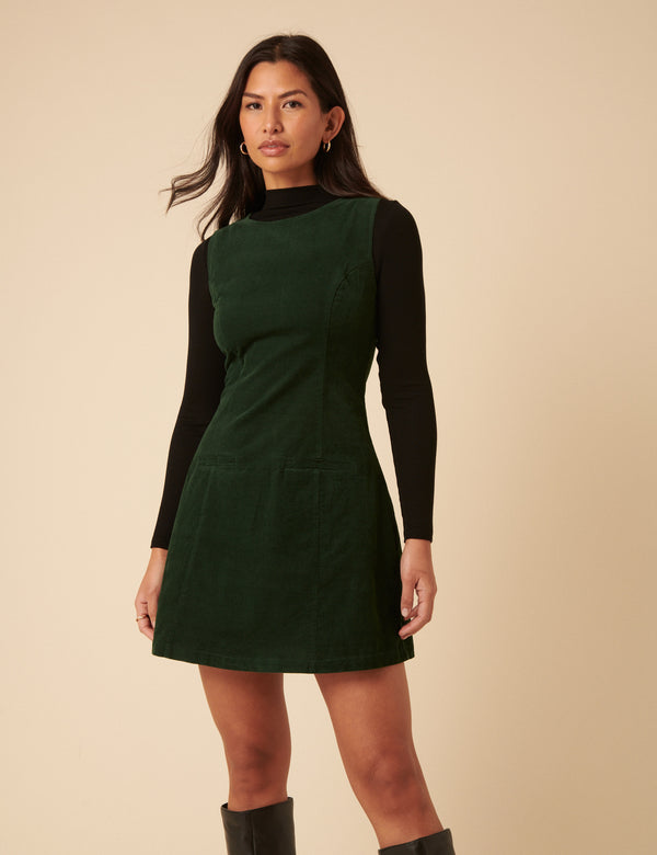 nobody’s child Forest Green Cord Boston Pinafore Mini Dress