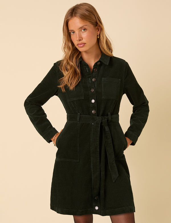 nobody’s child Forest Green Cord Long Sleeve Finchley Mini Dress