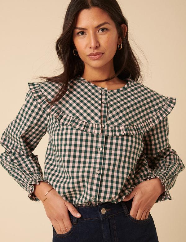 nobody’s child Green And Pink Gingham Collared Blouse
