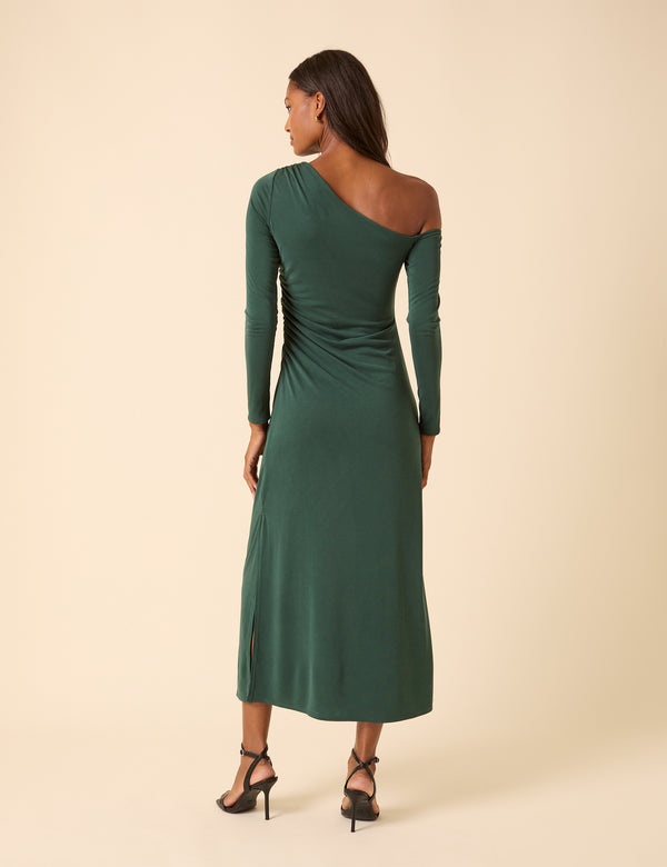 Nobody’s Child Green Asymmetric Long Sleeve Bethany Midi Dress
