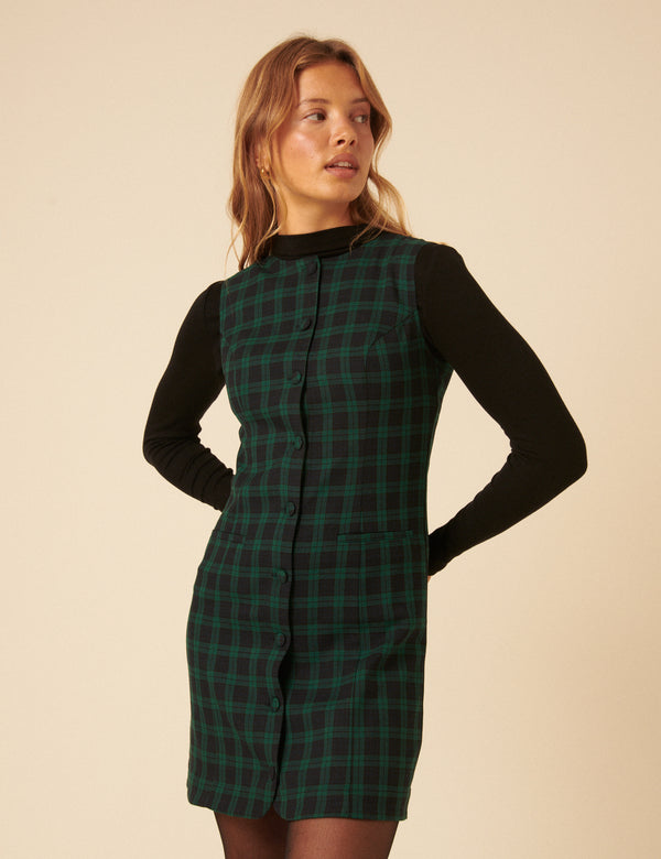 Nobody’s Child Green Check Ellie Pinafore Mini Dress