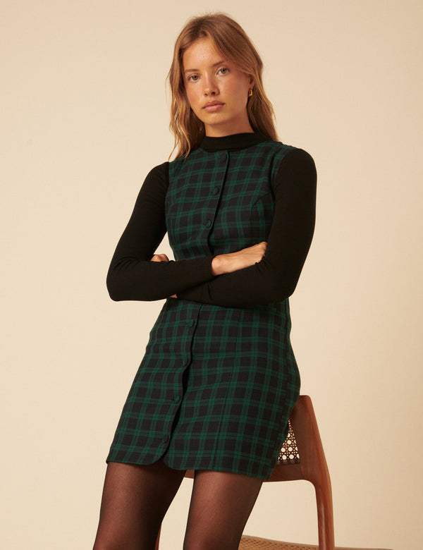 nobody’s child Green Check Ellie Pinafore Mini Dress