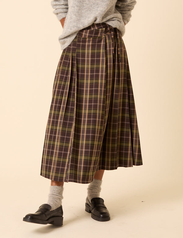 Nobody’s Child Green Check Tailored Kilt Midi Skirt