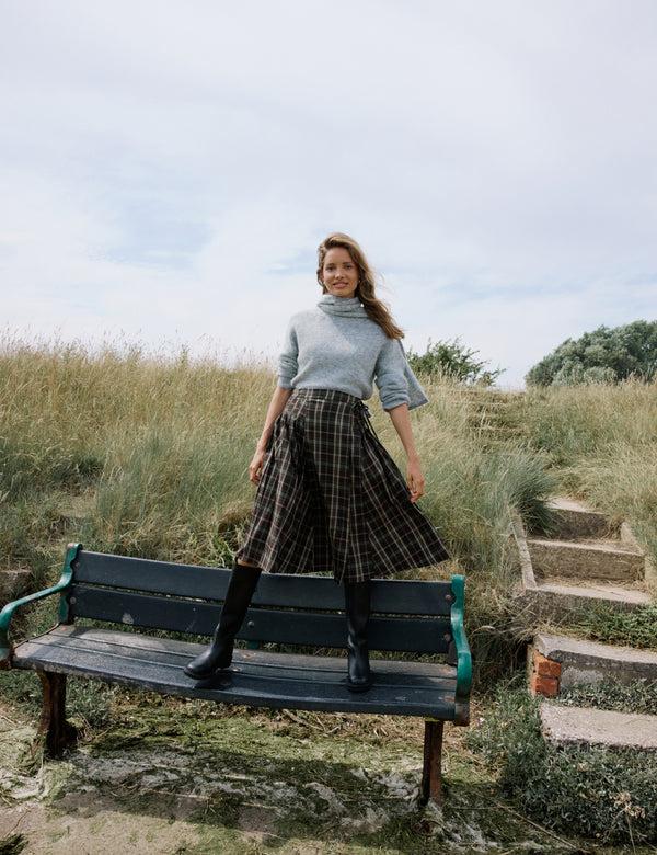 Nobody’s Child Green Check Tailored Kilt Midi Skirt