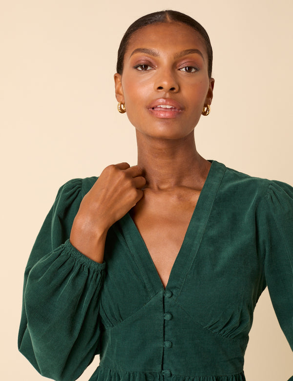 Nobody’s Child Green Cord Balloon Sleeve Starlight Top