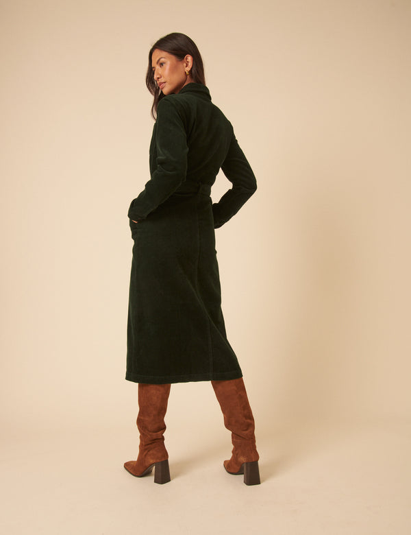 Nobody’s Child Green Cord Finchley Midi Shirt Dress
