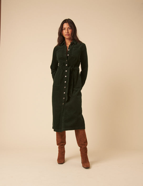 nobody’s child Green Cord Finchley Midi Shirt Dress