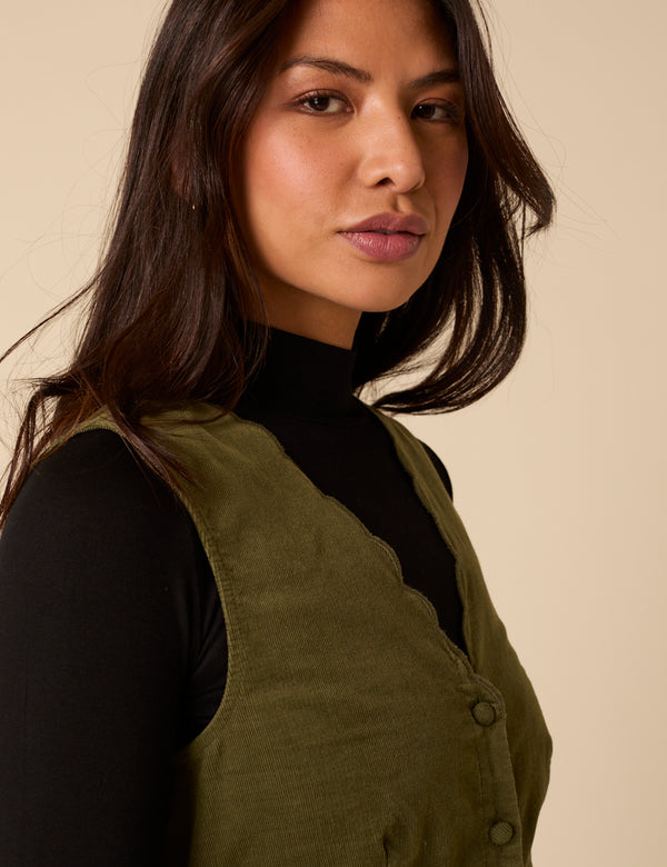 Nobody’s Child Green Cord Leone Pinafore Mini Dress