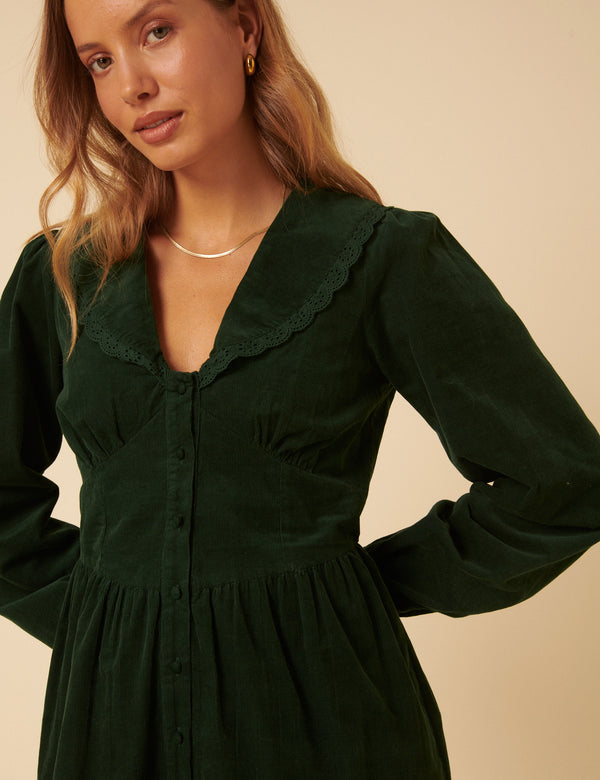 Nobody’s Child Green Cord Peter Pan Collar Meghan Mini Dress