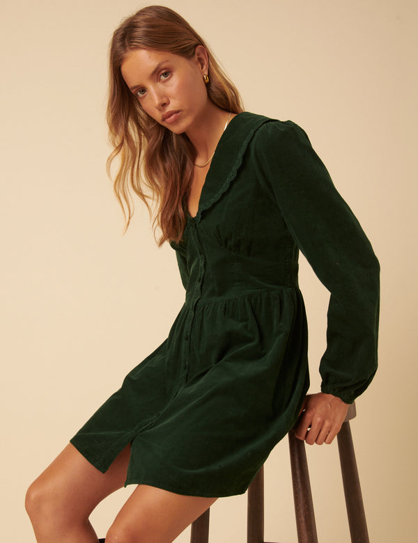 Nobody’s Child Green Cord Peter Pan Collar Meghan Mini Dress