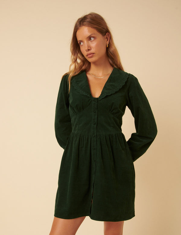nobody’s child Green Cord Peter Pan Collar Meghan Mini Dress