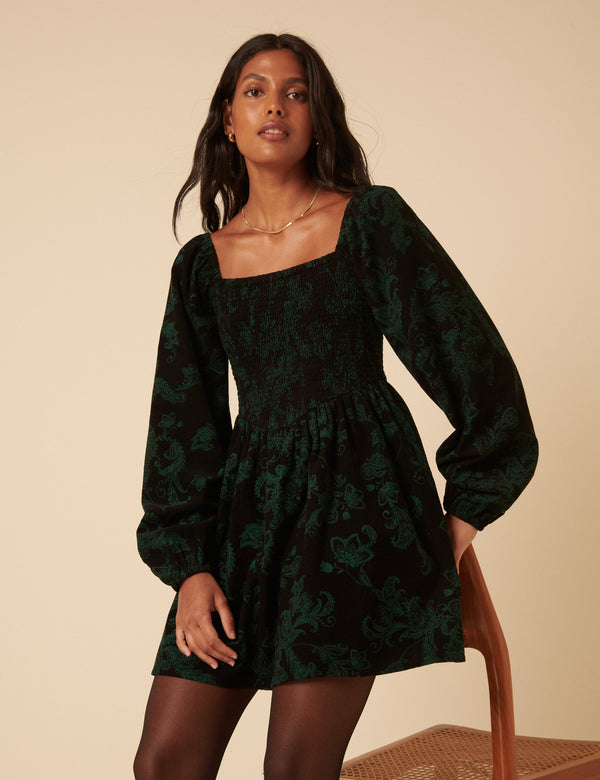 Nobody’s Child Green Floral Embroidered Long Sleeve Jupiter Mini Dress