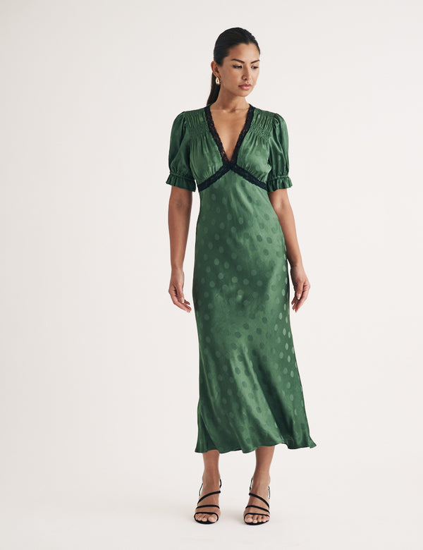 nobody’s child Green jacquard Polka Dot Angela Midi Dress