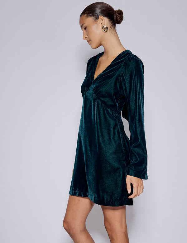 Nobody’s Child Green Long Sleeve Velvet Josie Mini Dress
