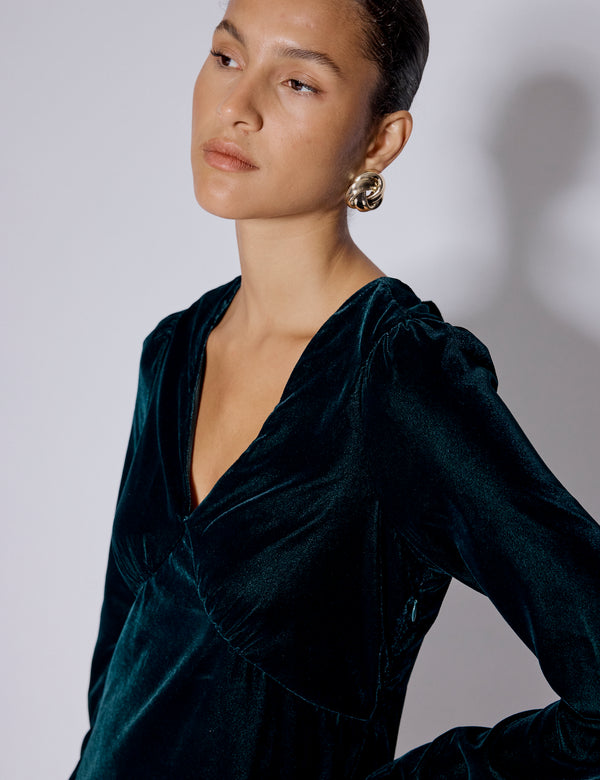 Nobody’s Child Green Long Sleeve Velvet Josie Mini Dress