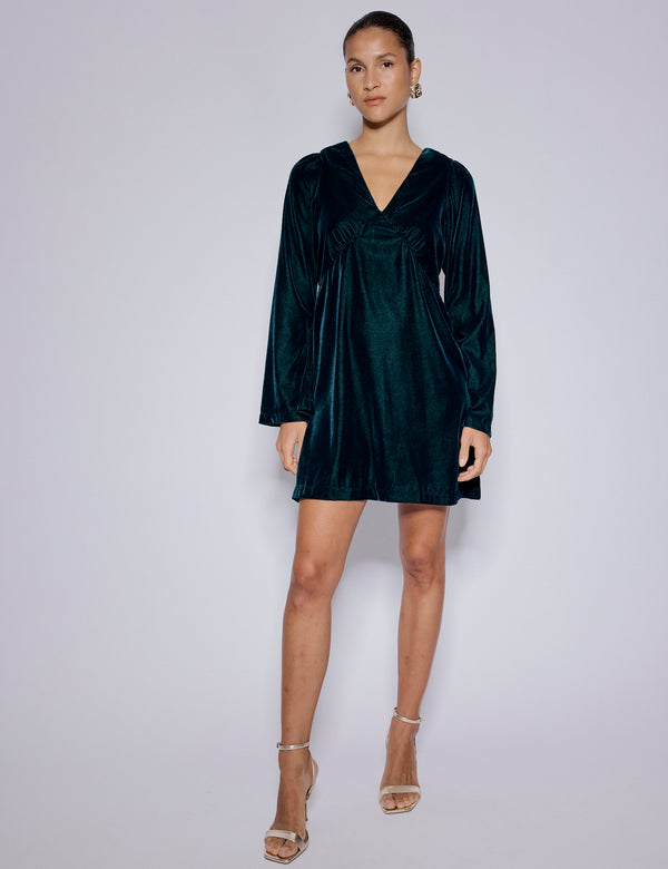 Nobody’s Child Green Long Sleeve Velvet Josie Mini Dress
