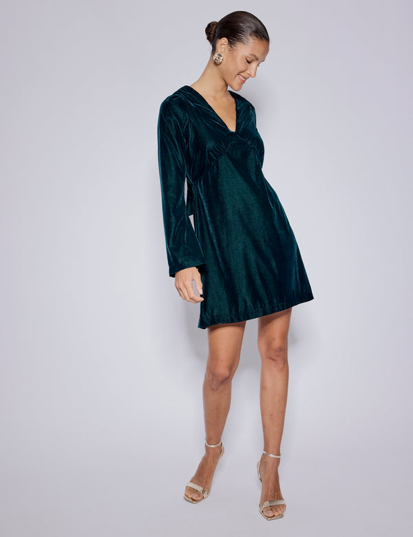 nobody’s child Green Long Sleeve Velvet Josie Mini Dress