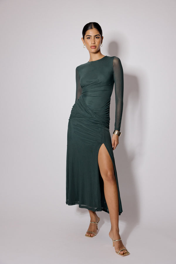 Nobody’s Child Green Mesh Long Sleeve Tammy Midi Dress