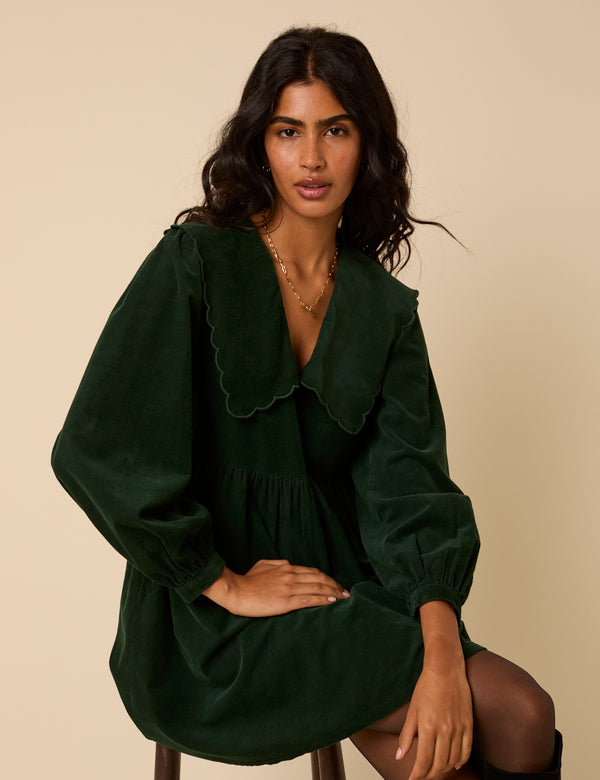 Nobody’s Child Green Peter Pan Collar Cord Cassis Mini Dress