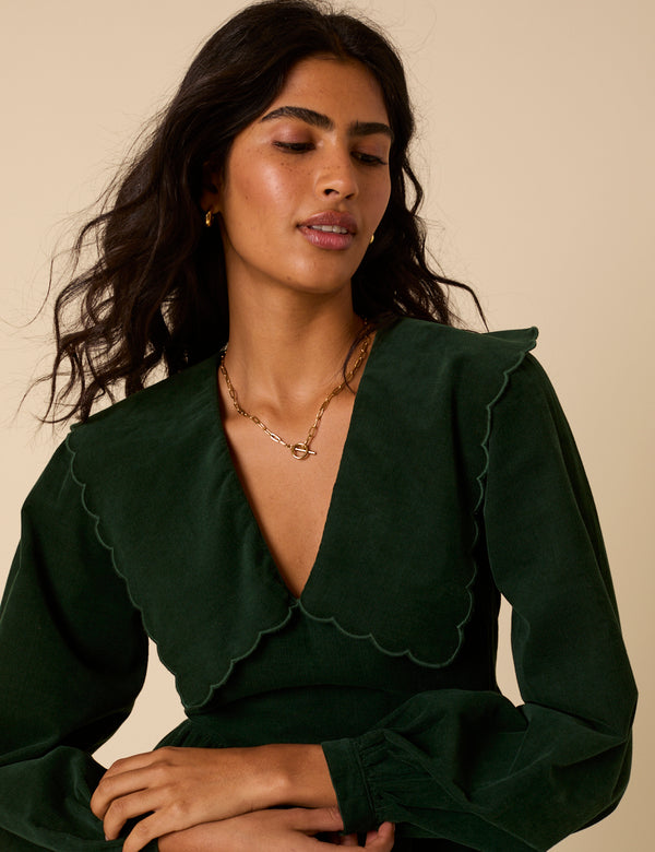 Nobody’s Child Green Peter Pan Collar Cord Cassis Mini Dress