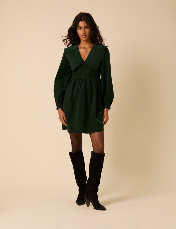 nobody’s child Green Peter Pan Collar Cord Cassis Mini Dress