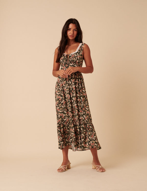 nobody’s child Green & Pink Floral Heather Midi Dress