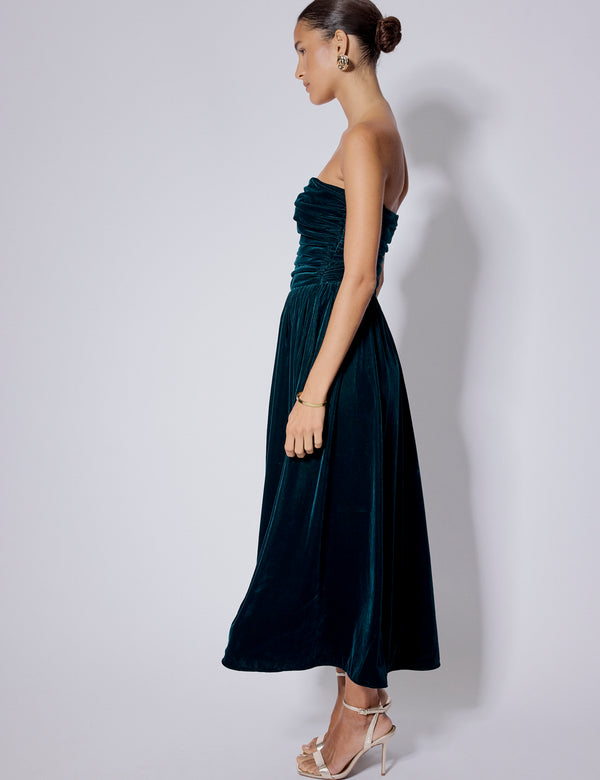 Nobody’s Child Green Velvet Bandeau Felicity Midi Dress