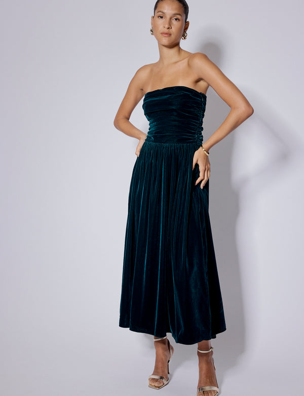 nobody’s child Green Velvet Bandeau Felicity Midi Dress