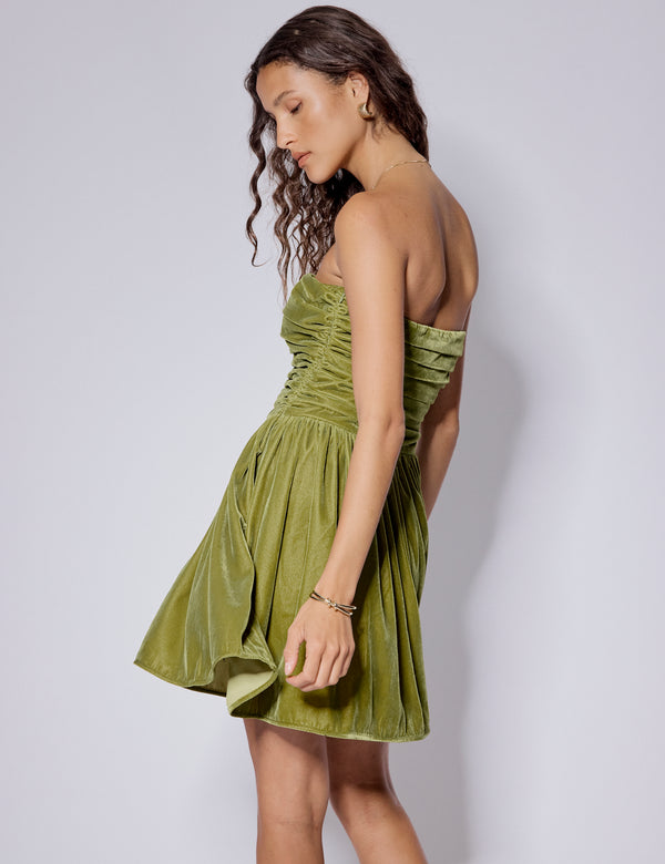 Nobody’s Child Green Velvet Bandeau Felicity Mini Dress