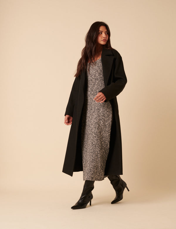 Nobody’s Child Grey And White Scoop Knitted Neck Midi Dress