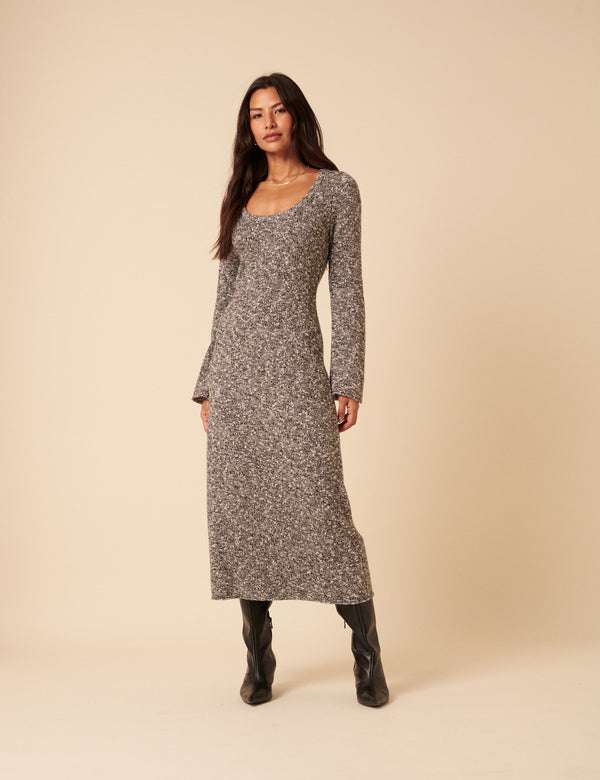 nobody’s child Grey And White Scoop Knitted Neck Midi Dress