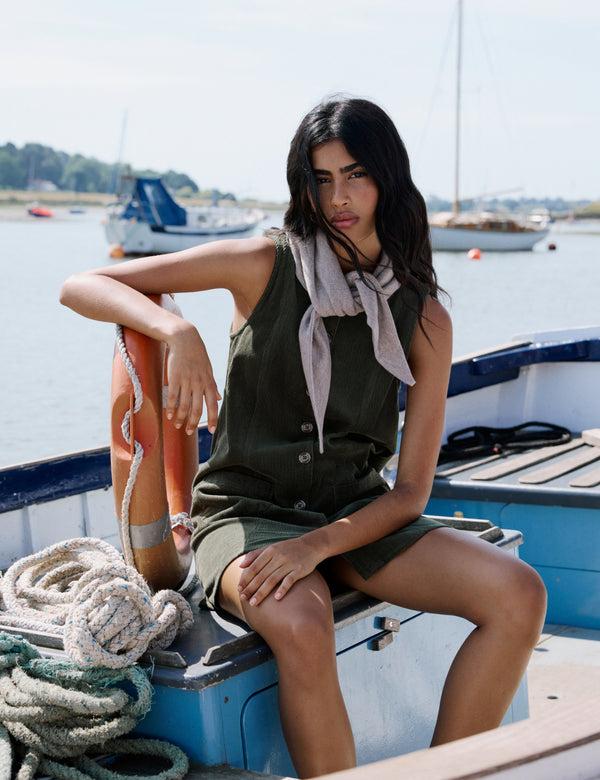 Nobody’s Child Khaki Cord Alessa Pinafore Mini Dress