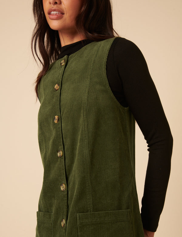 Nobody’s Child Khaki Cord Alessa Pinafore Mini Dress