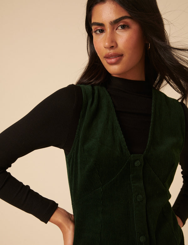 nobody’s child Khaki Green Cord Gianna Pinafore Mini Dress