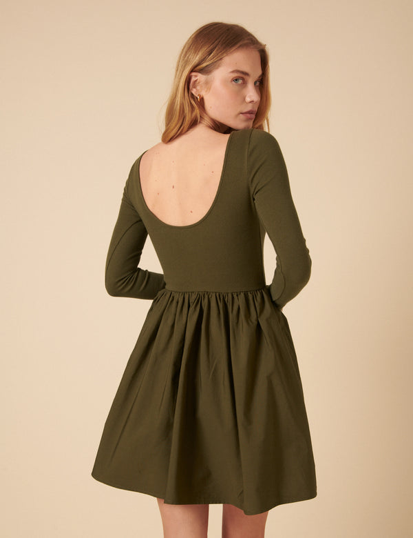 Nobody’s Child Khaki Long Sleeve A-Line Penni Mini Dress
