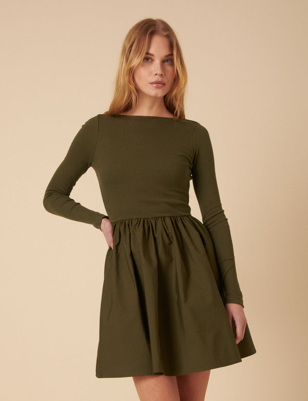 nobody’s child Khaki Long Sleeve A-Line Penni Mini Dress