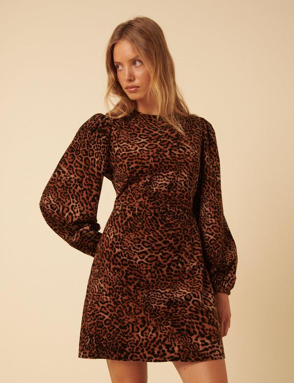 Nobody’s Child Leopard Print Balloon Sleeve Peggy Mini Dress