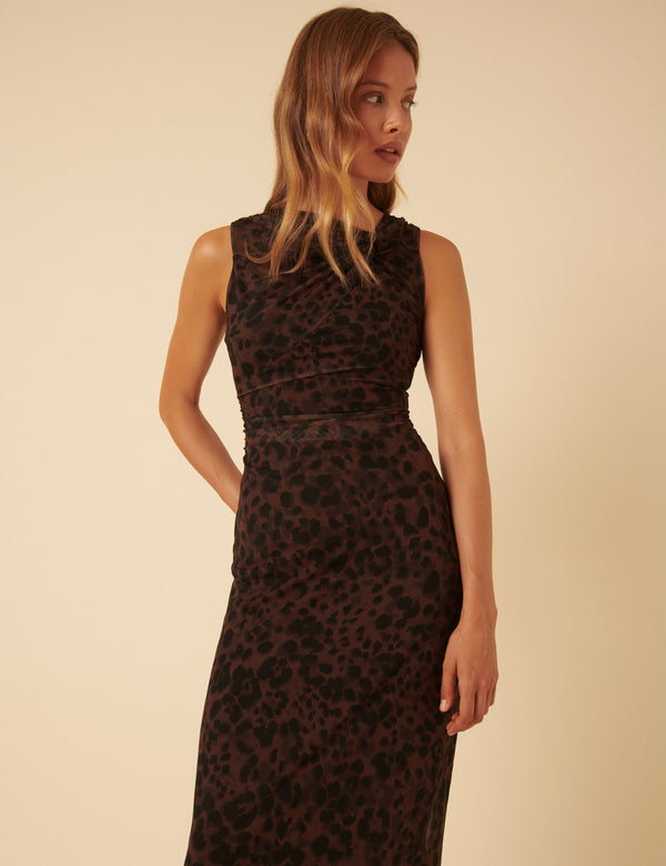 Nobody’s Child Leopard Print Mesh Morgan Midi Dress