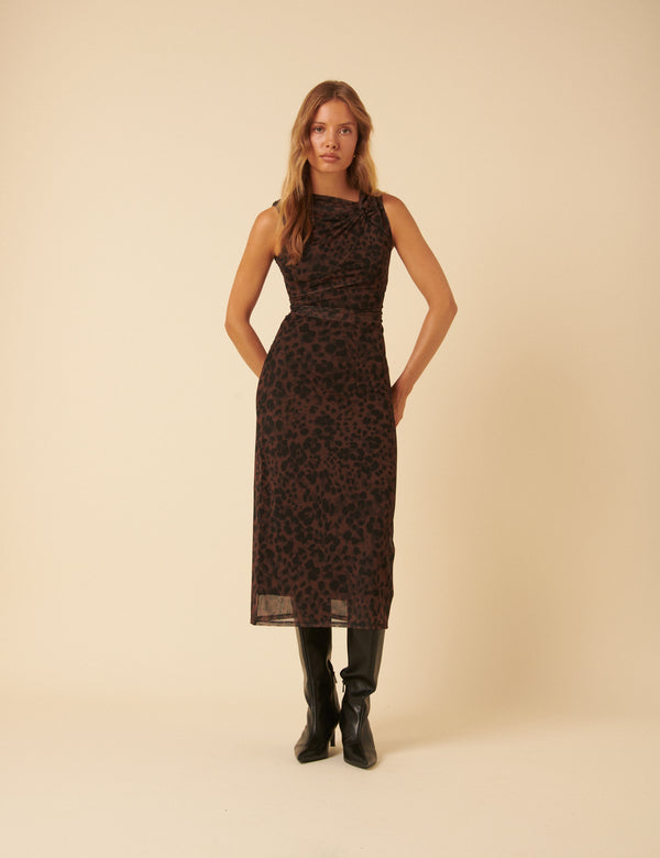 nobody’s child Leopard Print Mesh Morgan Midi Dress