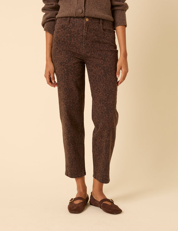 Nobody’s Child Leopard Print Mid Rise Camden Tapered Jeans