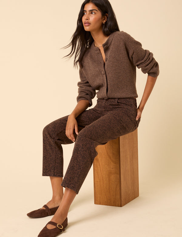 Nobody’s Child Leopard Print Mid Rise Camden Tapered Jeans