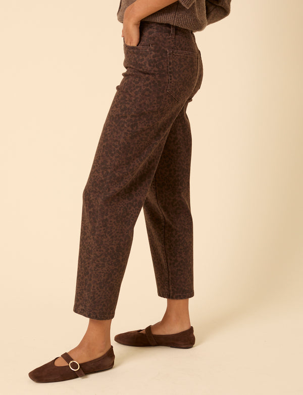 Nobody’s Child Leopard Print Mid Rise Camden Tapered Jeans