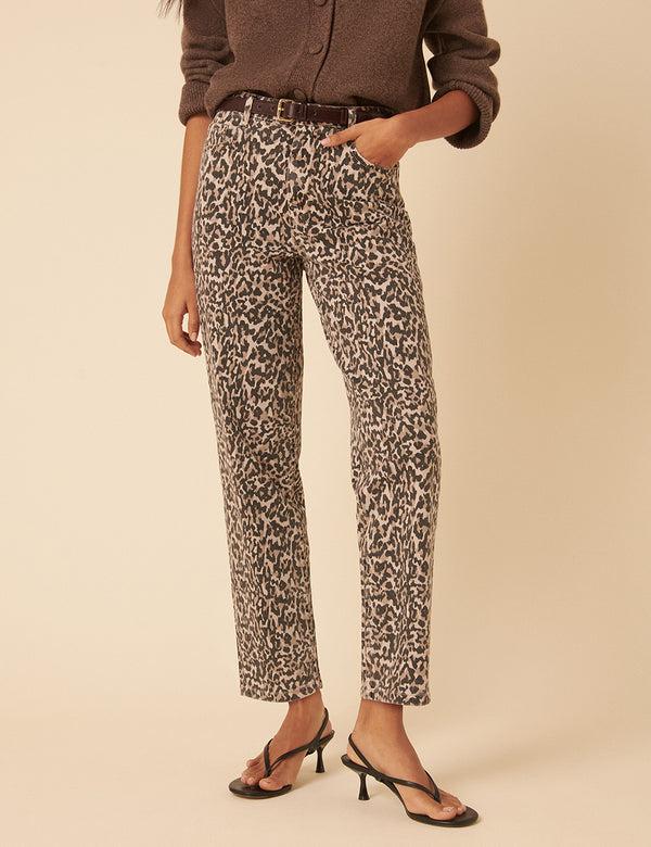 Nobody’s Child Leopard Print Mid Rise Camden Tapered Jeans