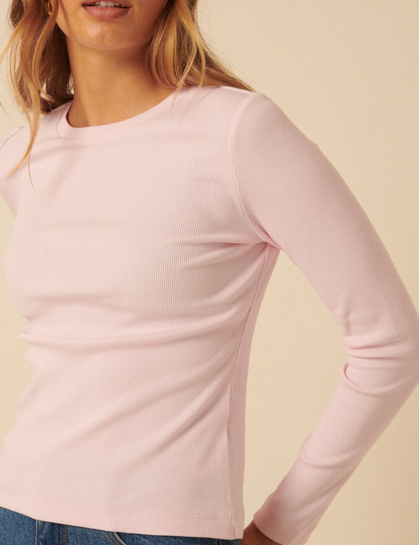 Nobody’s Child Light Pink Ribbed Long Sleeve Jersey Top