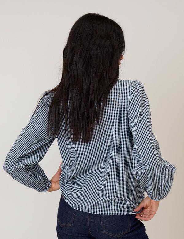 Nobody’s Child Navy Gingham Embroidered Collared Blouse