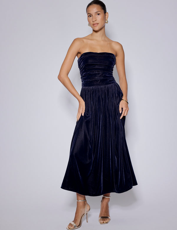 Nobody’s Child Navy Velvet Bandeau Felicity Midaxi Dress