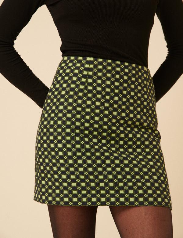 Nobody’s Child NC X Lisou Black And Lime Green Jacquard Checkerboard Mini Skirt