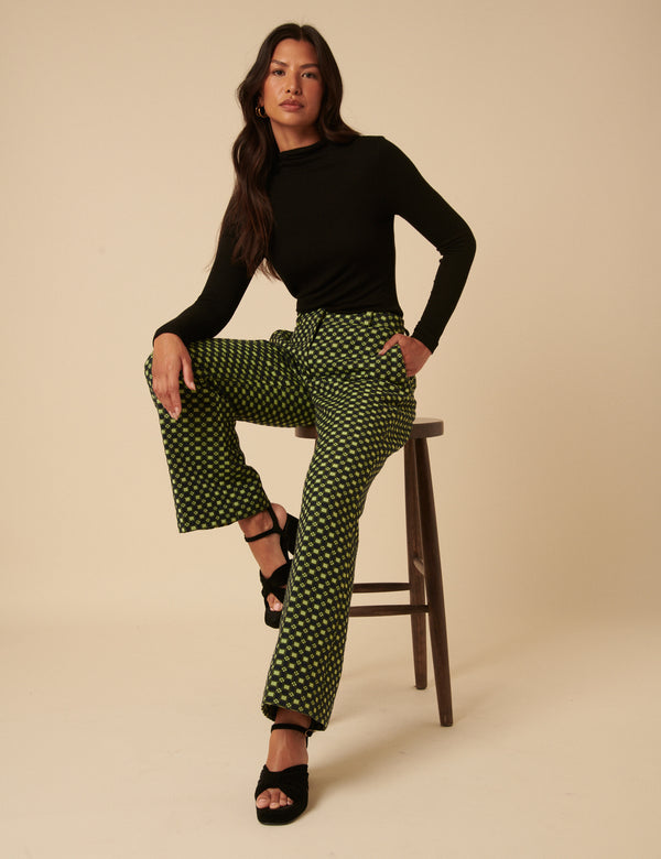 Nobody’s Child NC X Lisou Black And Lime Green Jacquard Checkerboard Tailored Trousers